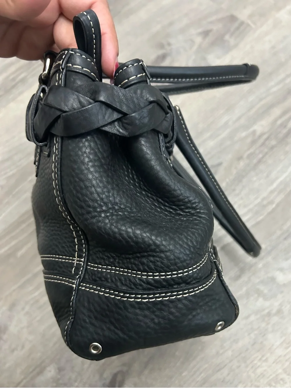 Coach Black Pebbled Leather Shoulder Bag with Silver Hardware and Tassel